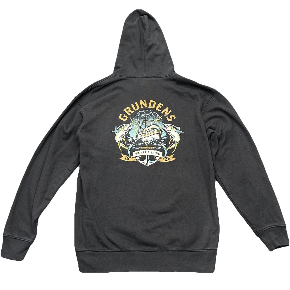 Grundens USA Men's Hoodie Black Size L Fishing Boat Graphic Pullover Sweatshirt